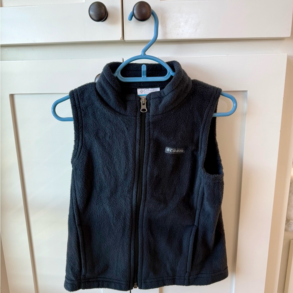 Columbia Gray Fleece Vest with Stand Collar